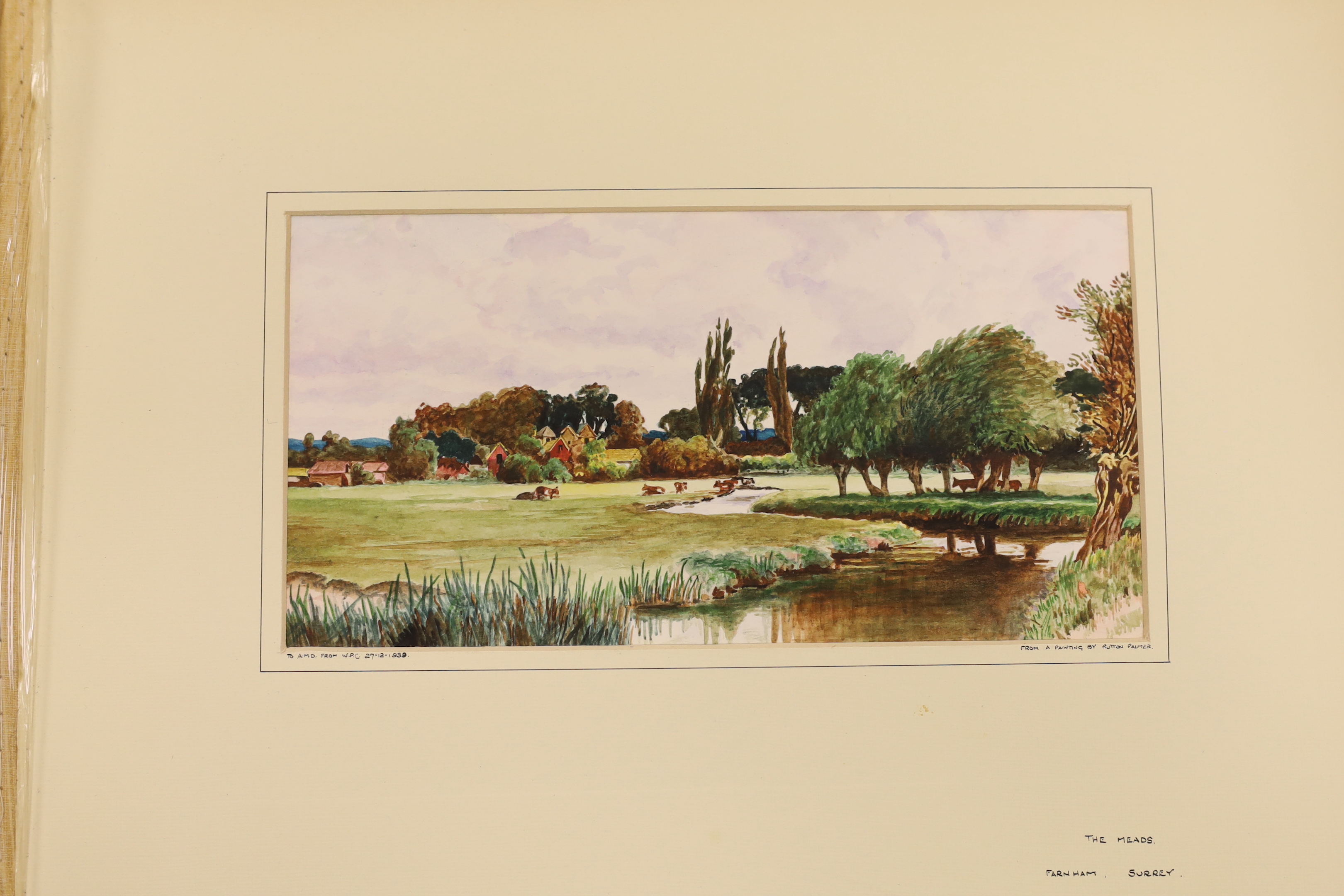 Two 20th century albums of watercolours, pencil sketches, prints, and black and white photographs including many after Sutton Palmer, river landscapes and other scenes around England